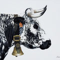 Heïdi - Acrylique sur toile - 50 x 40 cm - 2022<br><br>Peinture vache . vache vosgienne . toile . peinture animalière . peintre animalier . race vosgienne . 