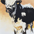 Hercule - Acrylique sur toile - 60 x 90 cm - 1999<br><br>Peinture vache . dessin vache . vache vosgienne . toile . peinture animalière . peintre animalier . race vosgienne