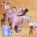 La Mère nourricière de la Terre - Acrylique sur toile - 2 x 1,80 m - 2001<br><br>Peinture . peintre animalier . artiste peintre . peinture animalière . animal . humour . vache . lait
