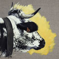 Vénus - Acrylique sur toile de lin écru - 40 x 30 cm - 2016<br><br>Peinture vache . vache vosgienne . toile . peinture animalière . peintre animalier . race vosgienne