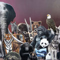 La Liste Rouge - Acrylique sur toile - 2,00 x 1,80 m - 1994 - Prix du public Festival International d'Art Animalier Eygurande (Corrèze)<br><br>Peinture . peintre animalier . artiste peintre . peinture animalière . animal .  animaux en voie de disparition