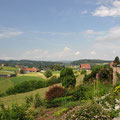 The patio and the farms beyond.