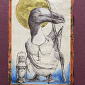 Martyr Pinguinus Impennis (Great auk)/ 2023 / Ballpoint pen, Watercolor, Pigments, Gold leaf