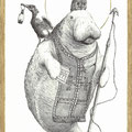Martyr Hydrodamalis Gigas (Steller's sea cow)/ 2022 / Ballpoint pen, Watercolor, Coffee extract, Pigments