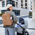Mama in der City mit Kinderwagen und Rucksack