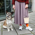 Hundebesitzer trägt den Snack Bag Karl per Schultergurt beim Training mit dem Hund.