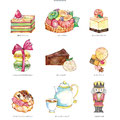 洋菓子イラスト（画材：水彩絵具・ペン・色鉛筆）