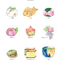 和菓子イラスト（画材：水彩絵具・ペン・色鉛筆）