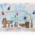 "Still-leben"　29,7 x 42 cm,  Watercolor and acrylic on paper ( 紙に水彩絵の具、アクリル絵の具), 2022