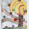 "leeres Obst (空しい果実)"　  35,2 x 25,1 cm Watercolor and acrylic on paper ( 紙に水彩絵の具、アクリル絵の具), 2022