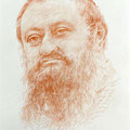 Portrait von weltberühmter Persönlichkeit mit Rötel gezeichnet 