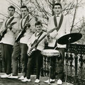JOHNNY & HIS CELLAR ROCKERS (dec.1962) vlnr: Cor Engelsma - Jan Burgers  - Jan Akkerman - 'Cocky' Akkerman - Sidney Wachtel. Jan met een Fender Stratocaster gitaar en zijn broer Cocky met Jan's  Burns Vibra-Artist