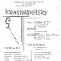 Aankondiging van Teenager Show op 20-01-1962 in Krasnapolsky met The Mystics, Johnny & Cellar Rockers, Wanda en The Candy Kids
