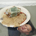 exactly what you look like . 2014 . lifesize .object made of wax and oil paint . on a paper plate. with molded bread and a photograph