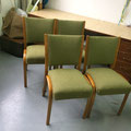 4 CHAISES  STEINER Bow Wood- pied en laiton-  Tissu vert Roméo