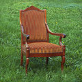 FAUTEUIL CHARLES X - Entièrement refait, assise et dossier. Recollage de la structure, poncage et mise en teinte. Tissu LELIEVRE