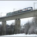 Am 26. und 27.01.2011 finden Testfahrten zwischen Freiberg und Tharandt und zwischen Freiberg und Flöha statt und zwar mit 246 011 und Eurolight. Hier überquert der Lokzug das Flöhatalviadukt bei Falkenau in Richtung Oederan.