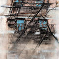 "ESCALIER DE SECOURS", Manhattan, New York City - 21 cm x 29,7 cm