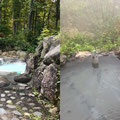 黄金の湯（左側）、登山道の小屋の近くにあったお風呂（右側）