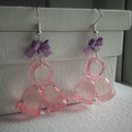 Pink Christmas Bell earrings with Purple bows