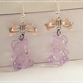 Purple Teddy Earrings with Silver Bows