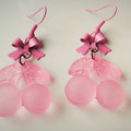 Pink Cherry earrings with Pink Bows Pink Hooks