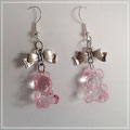 Pink Teddy Earrings with Silver Bows