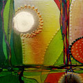 Sonne, Wasserfarben und Aero Color auf Holz, Casanirahmen, 15x15 cm
