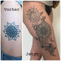 Cover Up Black and Grey Fineline Dot Art Mandala © Farb Fleck Tattoo OG Tattoostudio Linz