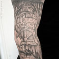 Uncharted Sleeve Detail black and grey © Farb Fleck Tattoo OG TattoostudioLinz