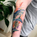 Watercolor Farbtattoo Geometrie Hai © Farb Fleck Tattoo OG Tattoostudio Linz