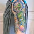 Watercolour Weltraumdino © Farb Fleck Tattoo OG Tattoostudio Linz