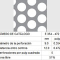 LAMINA PERFORADA BARRENOS REDONDOS E354-472 51% área libre