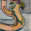 "Un legno nello Strona" - anno 1994 - cera su carta - cm. 31x24