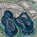 "Cose dimenticate in riva al lago" - anno 1996 - cera su carta - cm. 21x27