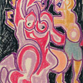 "Donna con bambino" - anno 1993 - cera su carta - cm. 46x33