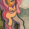 "La donna del lago" - anno 1996 - cera su carta - cm. 33x24