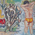 "Incontro col torrente" - anno 1990 - pastelli a cera su carta - cm. 60x70