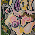 "Donna con figlio" - anno 1996 - cera su carta - cm. 26x24
