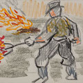 "Uomo che sparge il fuoco" - anno 1993 - pastello su carta 