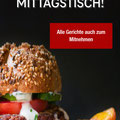 Werbeplakat zeigt Burger und Veggies Hinweis wechsender Mittagstisch 