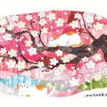 「桜の樹とこれからのネコたち」128×179㎜/水彩ほか