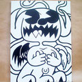 突然変異したキャラクター30　ジェッソ・木製パネル　鈴木匠子　The character who mutated #30　Gesso on wood panelling　H727×w515×D24mm　Shoko Suzuki　2018 