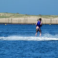 Water skiing between dune and Arguin sandbank