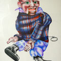 VENTRILOQUIST DUMMY, airbrushed ink on paper, 54cms x 39cms