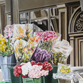 MARKET FLORIST, acrylic on paper, 50cms x 33cms. Private collection.