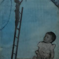 little child blue, Collage, 13x17,5 cm, Holz, 2025/1