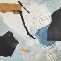 kaffeeblau, Acryl, Collage, 70x70cm, 2022/021, verkauft