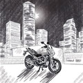 Nacht, Urban, Motorrad, Bike, Layout, Zeichnung, Skizze, Skribble, www.akiroell.de