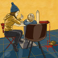 Ukraine Krieg, Mutter und Kind, Vektor-Illustration, www.akiroell.de